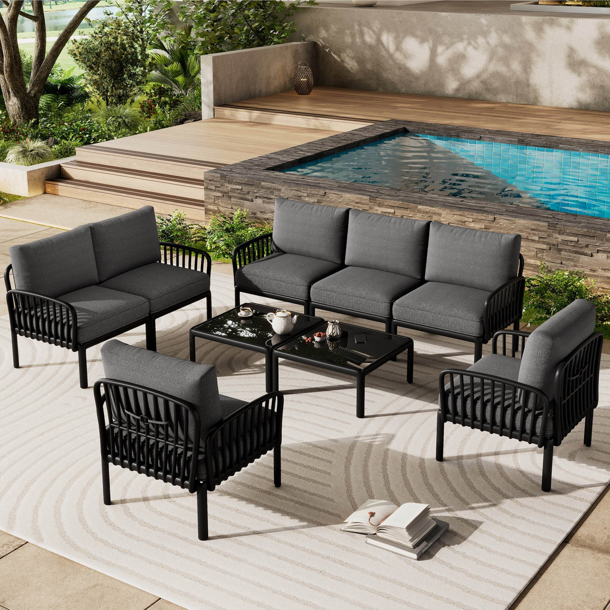 9-Piece Modern Outdoor Patio Sectional Sofa Set