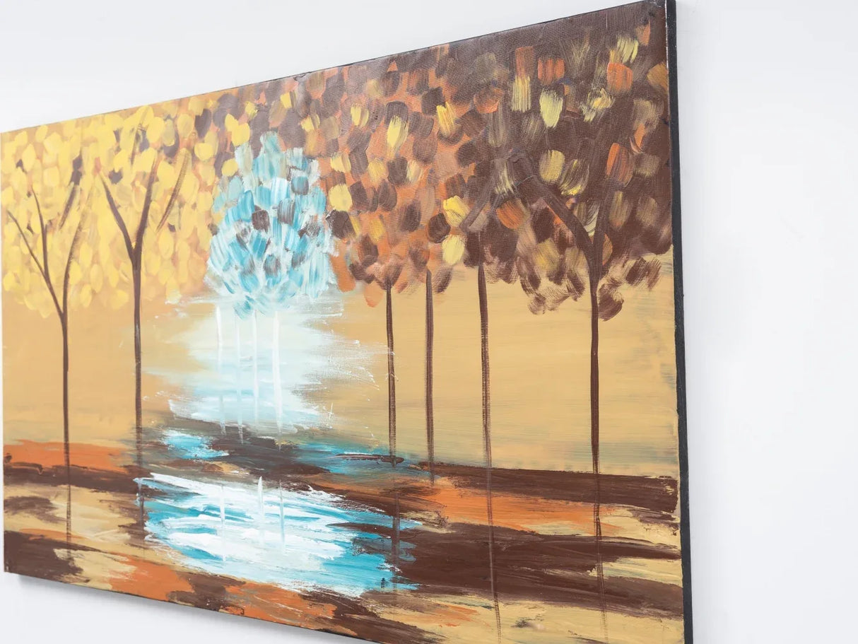 Hand-Painted Mustard Yellow Landscape Canvas Wall Art - Omega Lifestyles