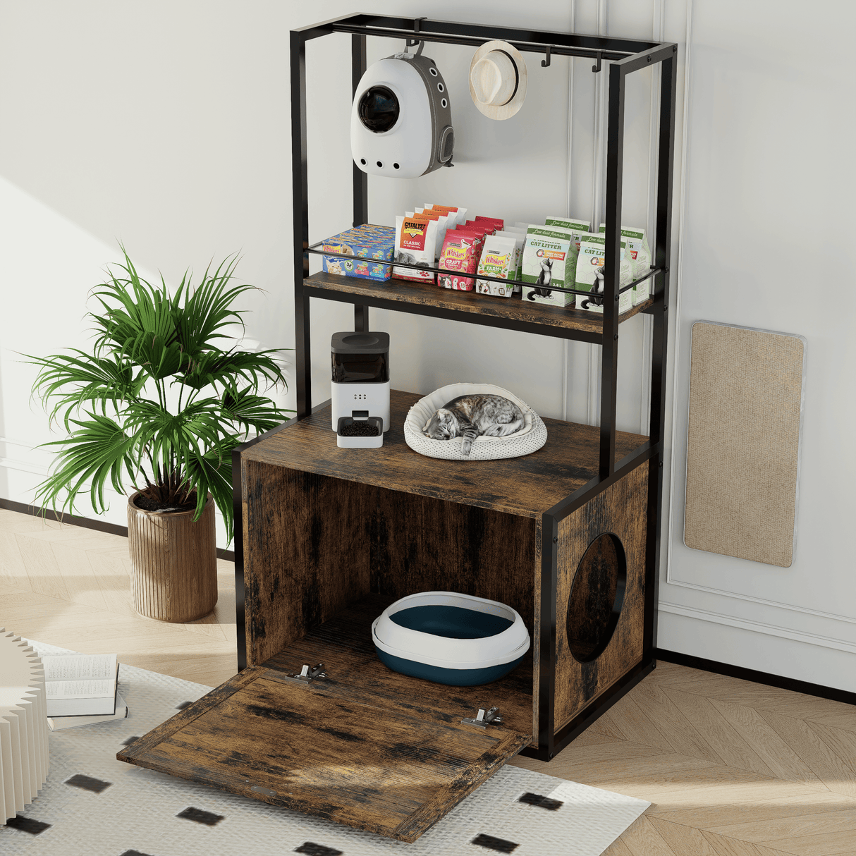 Modern Rustic Brown Hidden Cat Litter Box Enclosure Furniture - Omega Lifestyles
