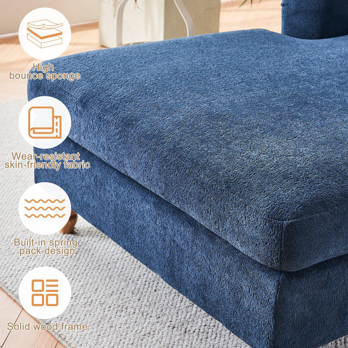 Medium Firm Chenille Upholstery Foam Large Chaise Lounge - Omega Lifestyles