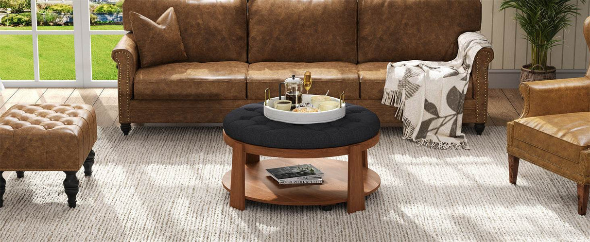 Modern Large Round Upholstered Ottoman Coffee Table - Sleep Galleria