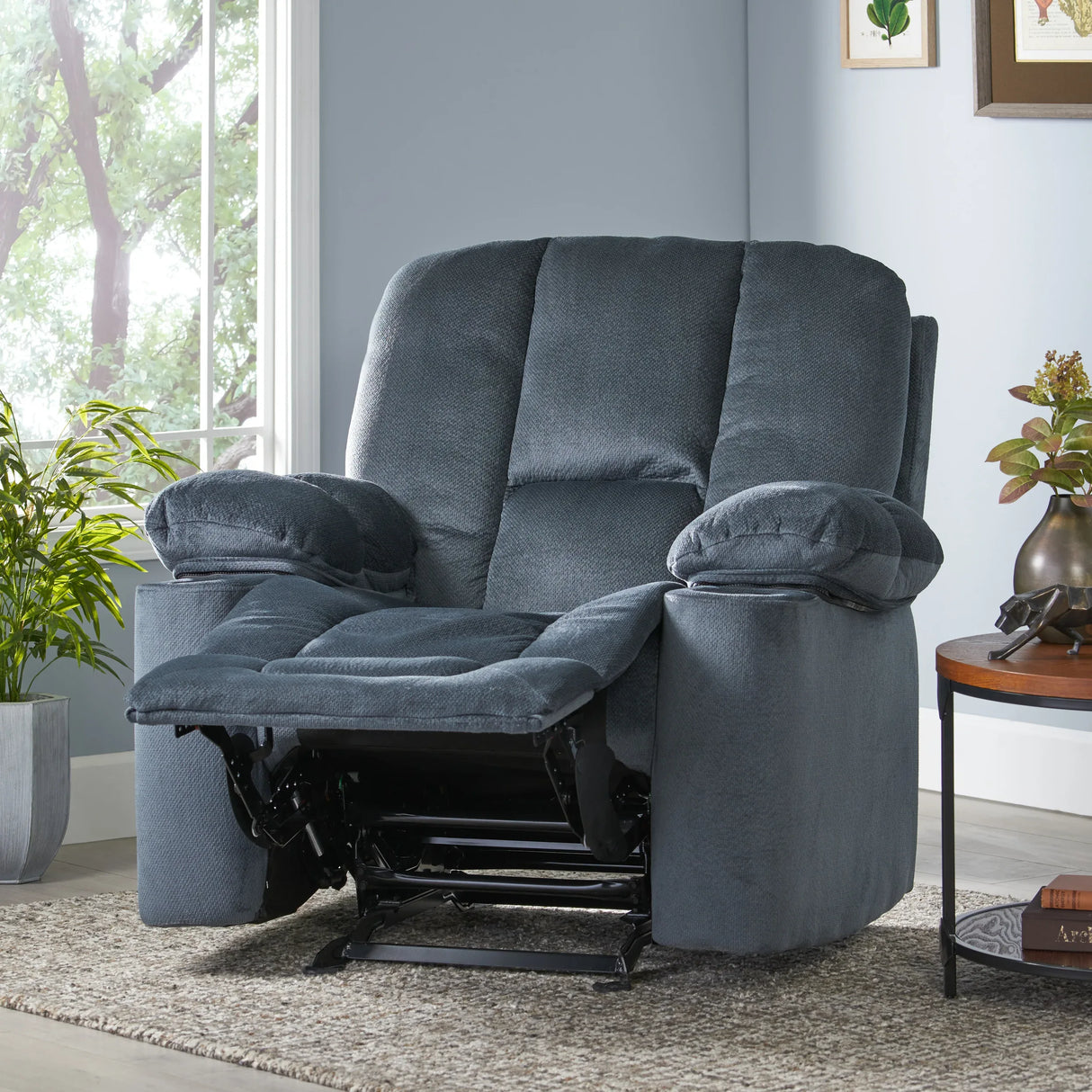 Manual Recliner Chair With Skin-Friendly Fabric And Cup Holders - Omega Lifestyles