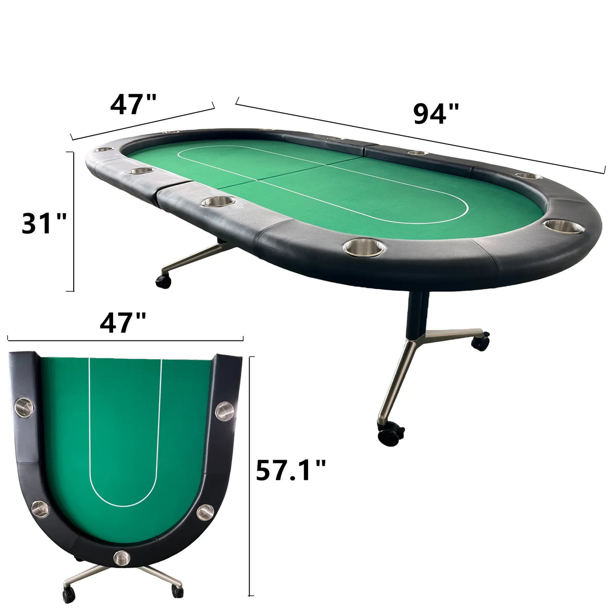 Foldable Rolling Premium 10-Player Green Poker Table - Omega Lifestyles