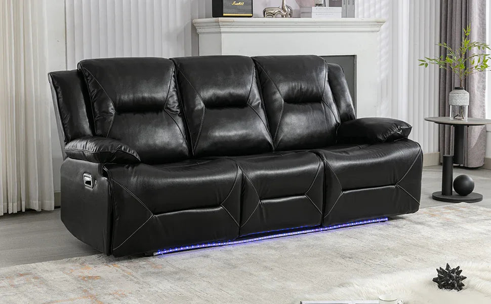 Manual Black Leather Gel Recliner Chair With LED Light Strip - Omega Lifestyles