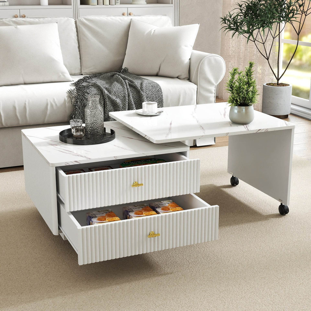Extendable Swivel Square Coffee Table With Storage Drawers - Sleep Galleria