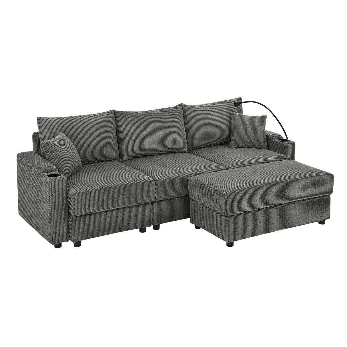 Modern Corduroy L-Shaped Armless 4-Seat Sofa - Omega Lifestyles