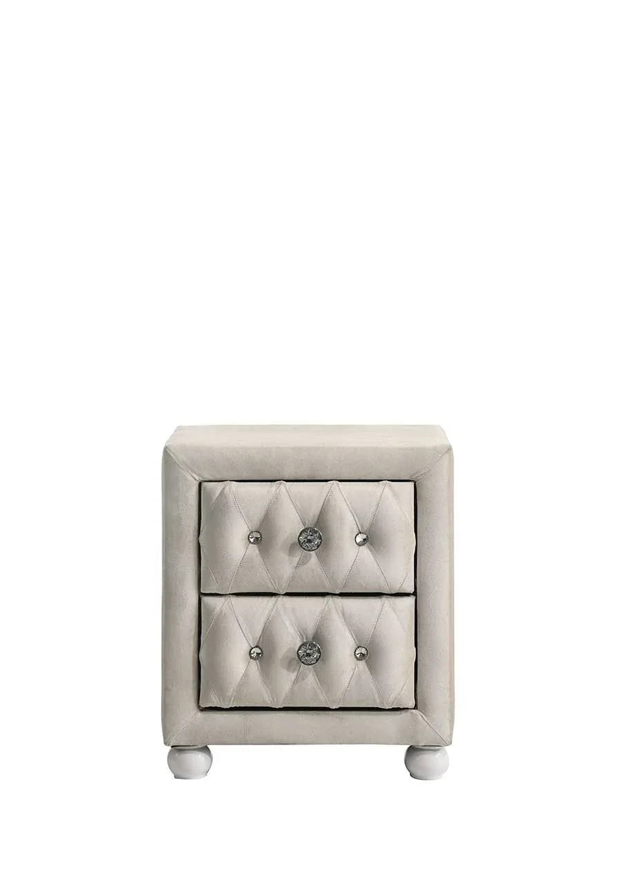 Beige Fabric Nightstand With Two Storage Drawers - Omega Lifestyles