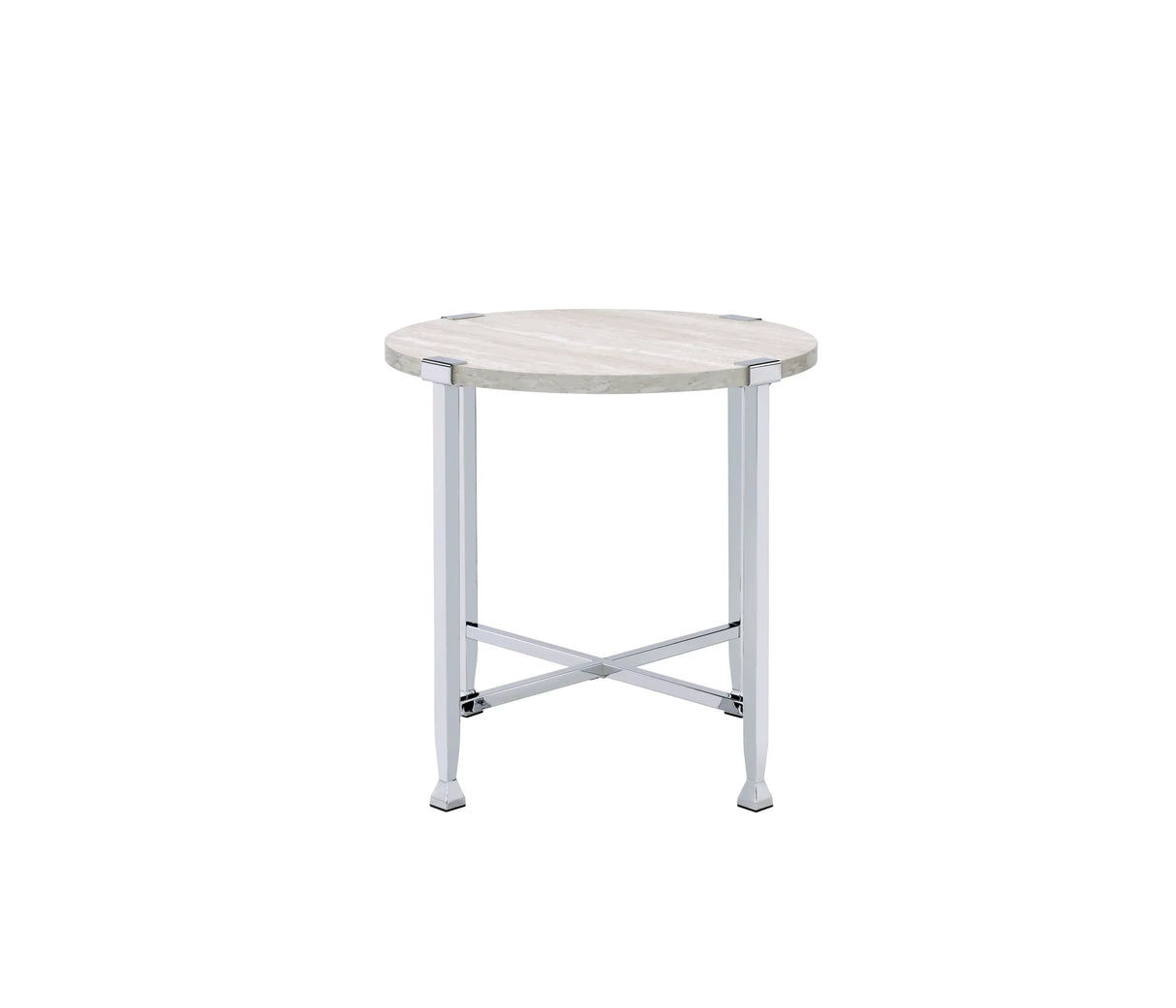 White Oak Metal Frame Round KD End Table 24-Inch - Omega Lifestyles