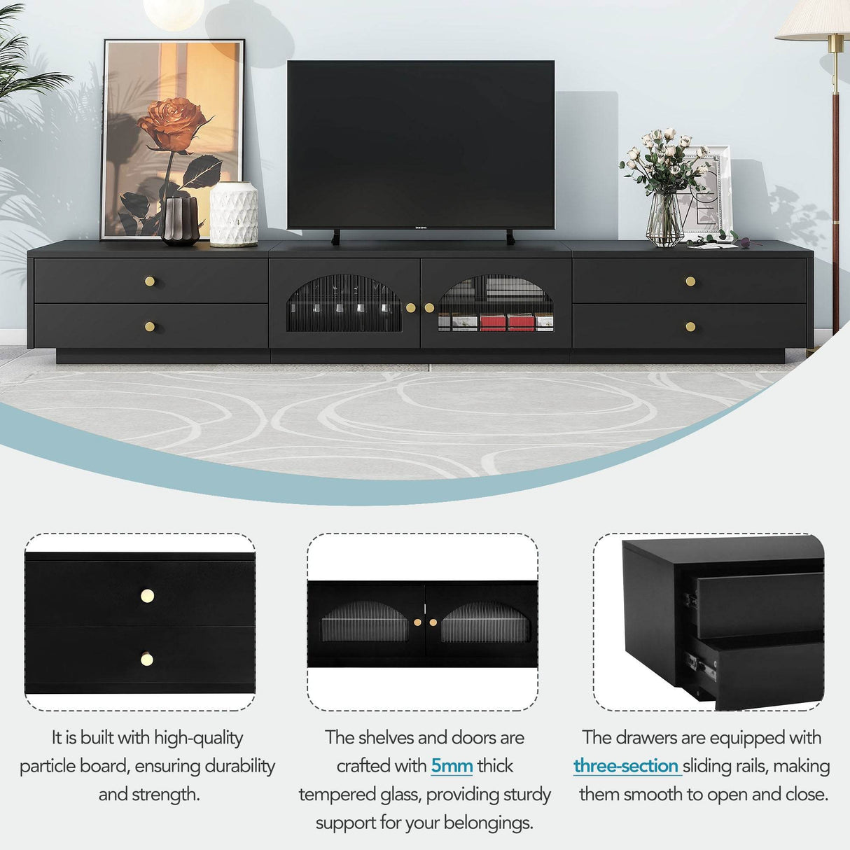 Modern Black Particle Board TV Stand With Storage - Sleep Galleria