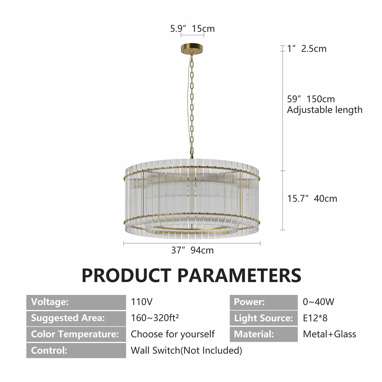 Modern Gold 37-Inch Round 8-Light Crystal Chandelier - Omega Lifestyles