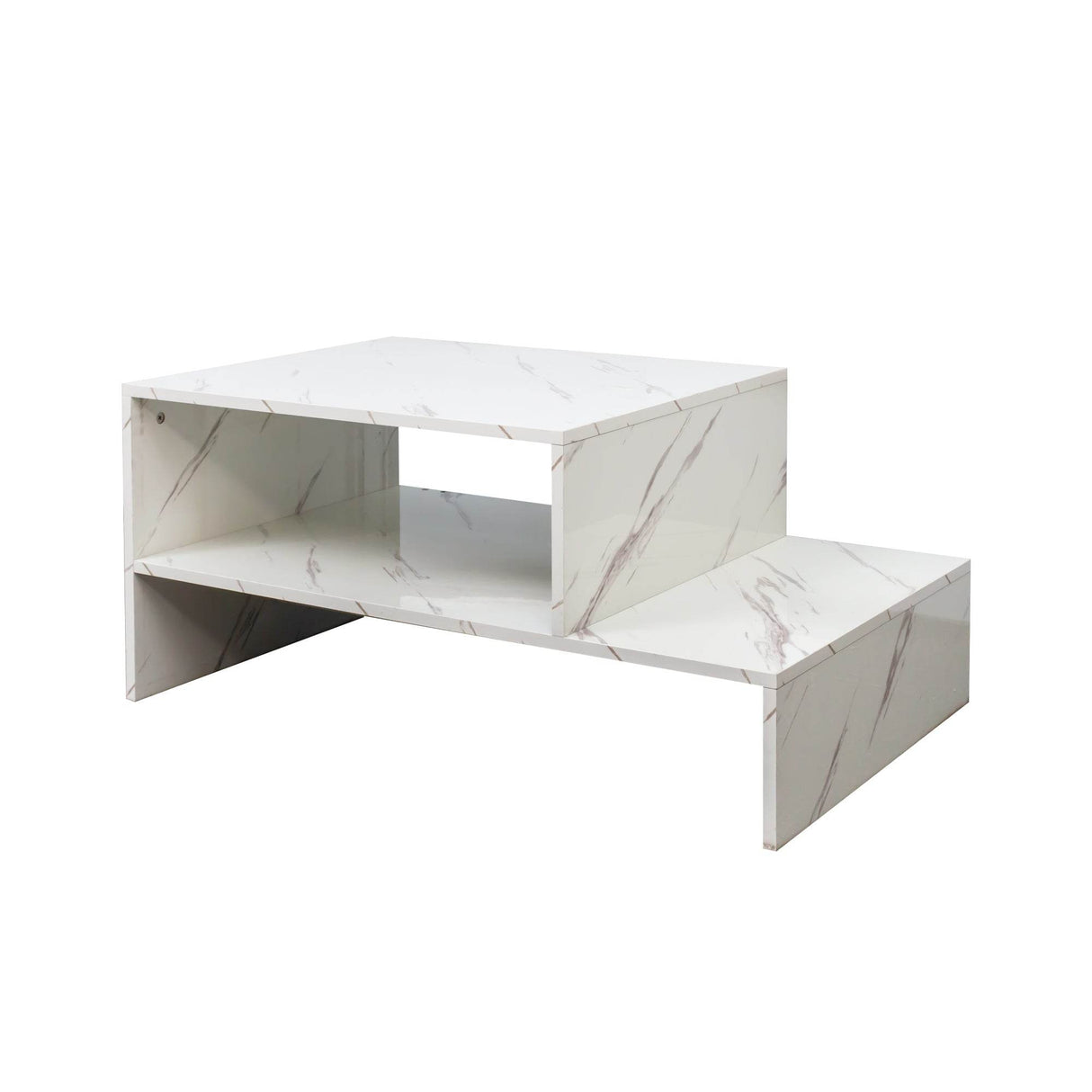 White Architectural Shape Coffee Table With Storage - Sleep Galleria