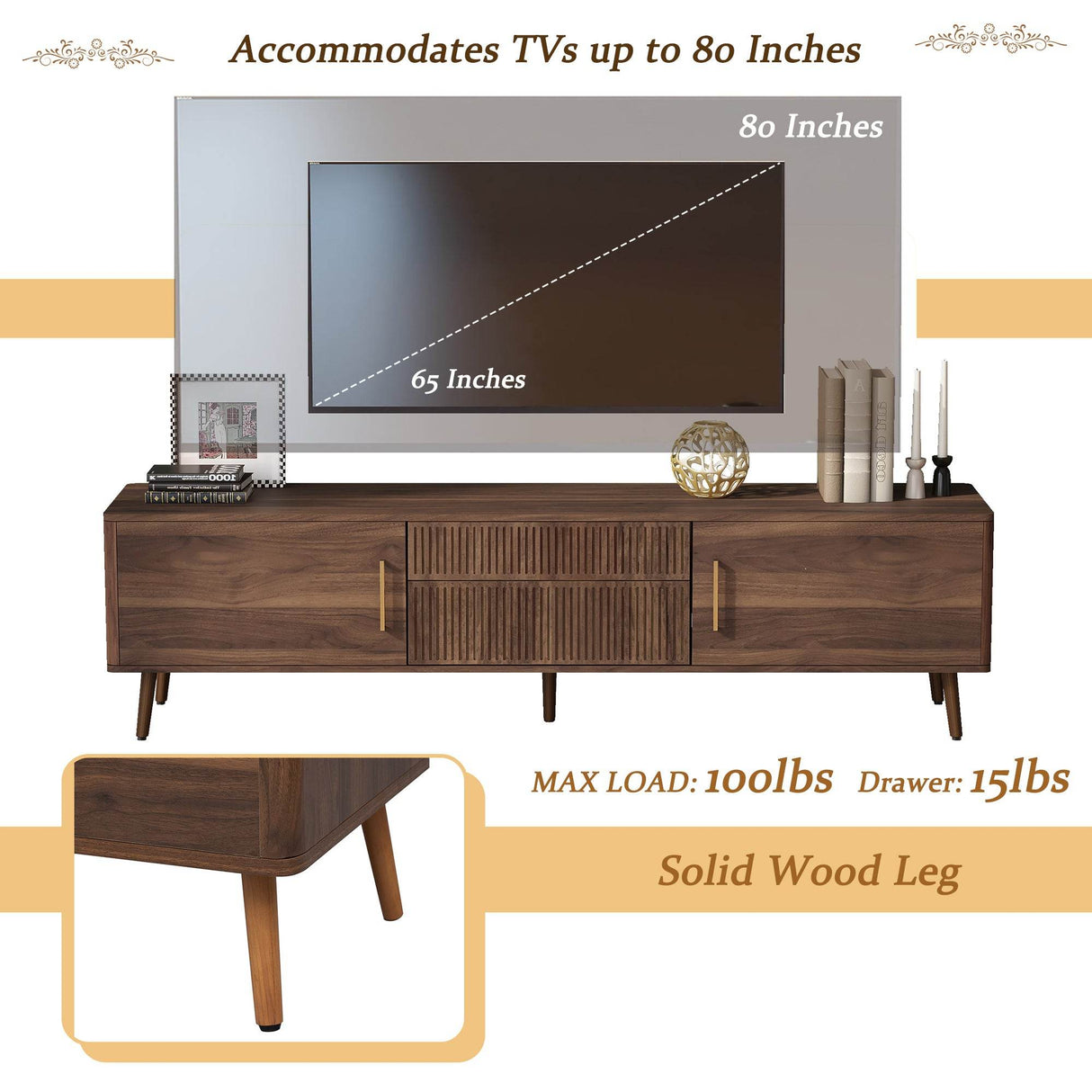 Mid Century Modern Walnut Wood TV Stand With Storage - Sleep Galleria