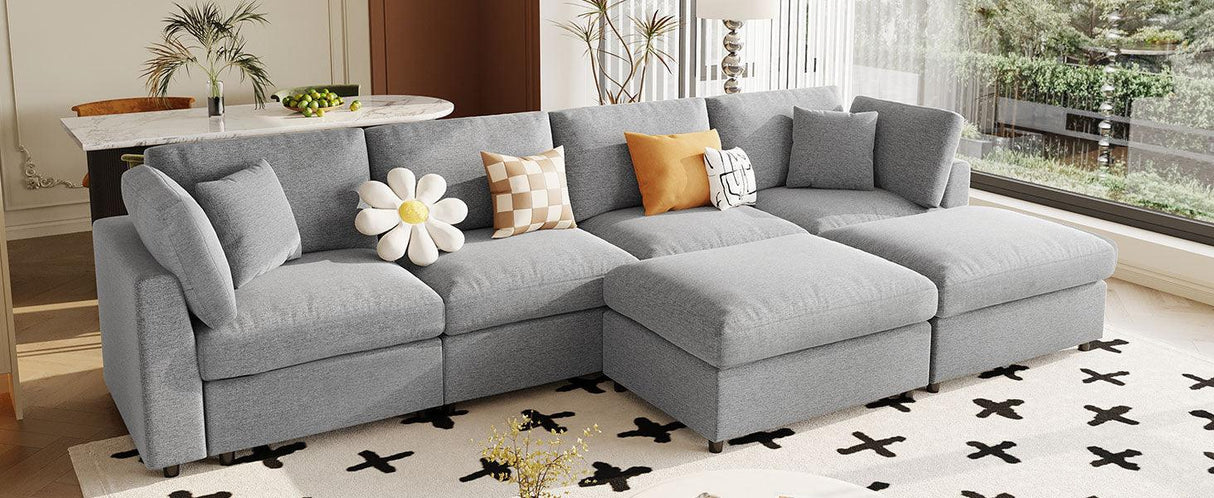 130-Inch Modular Chenille Fabric U-Shaped Sectional Sofa With Ottomans - Omega Lifestyles