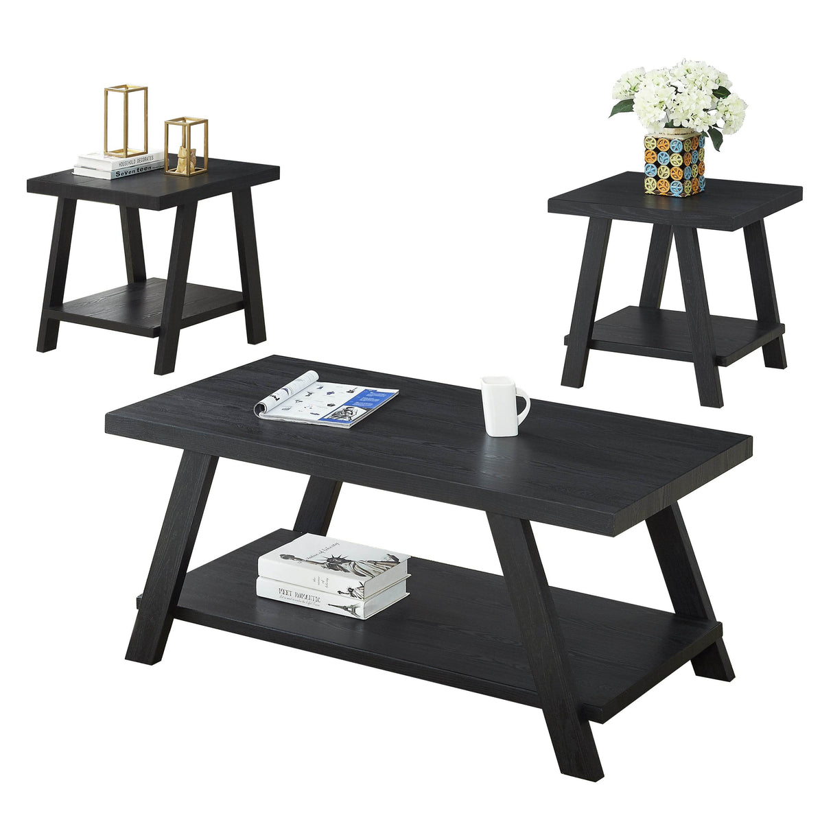 Contemporary Replicated Wood Shelf Coffee And End Table Set - Sleep Galleria