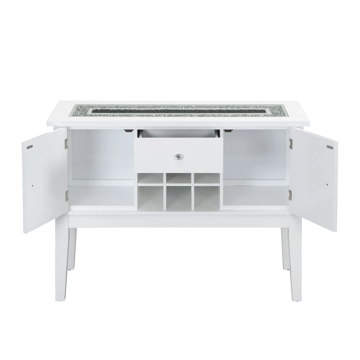 Contemporary White High Gloss Synthetic Wood Server Cabinet - Omega Lifestyles