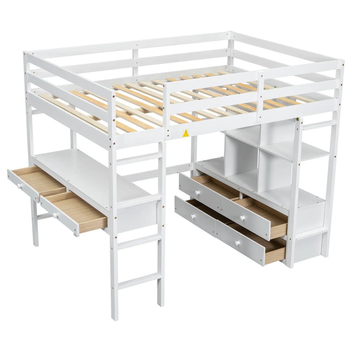 Full White Pine Full Loft Bed With Built-In Desk - Omega Lifestyles
