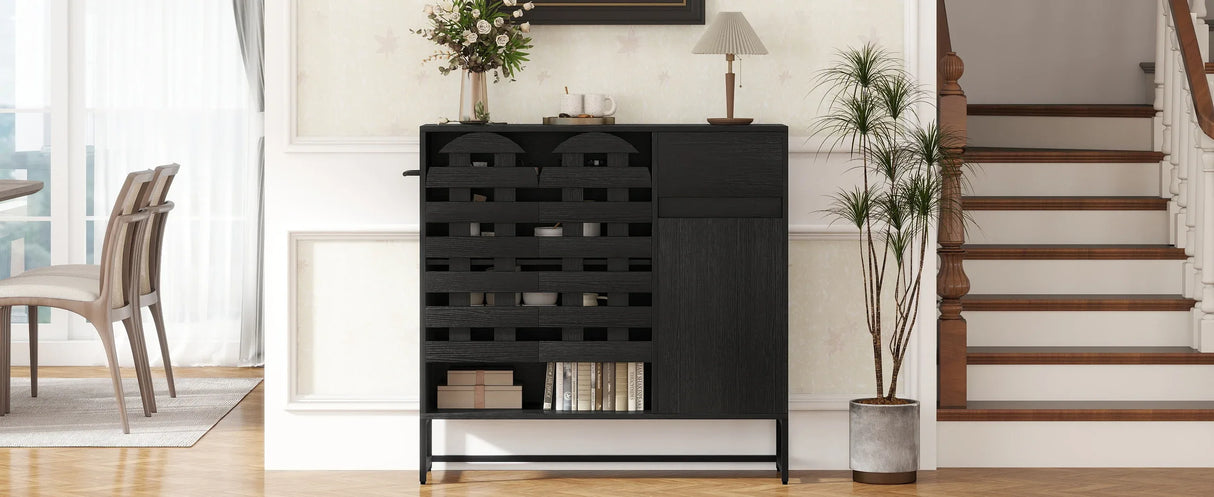 Black Woven Door Buffet Cabinet With Adjustable Storage - Omega Lifestyles