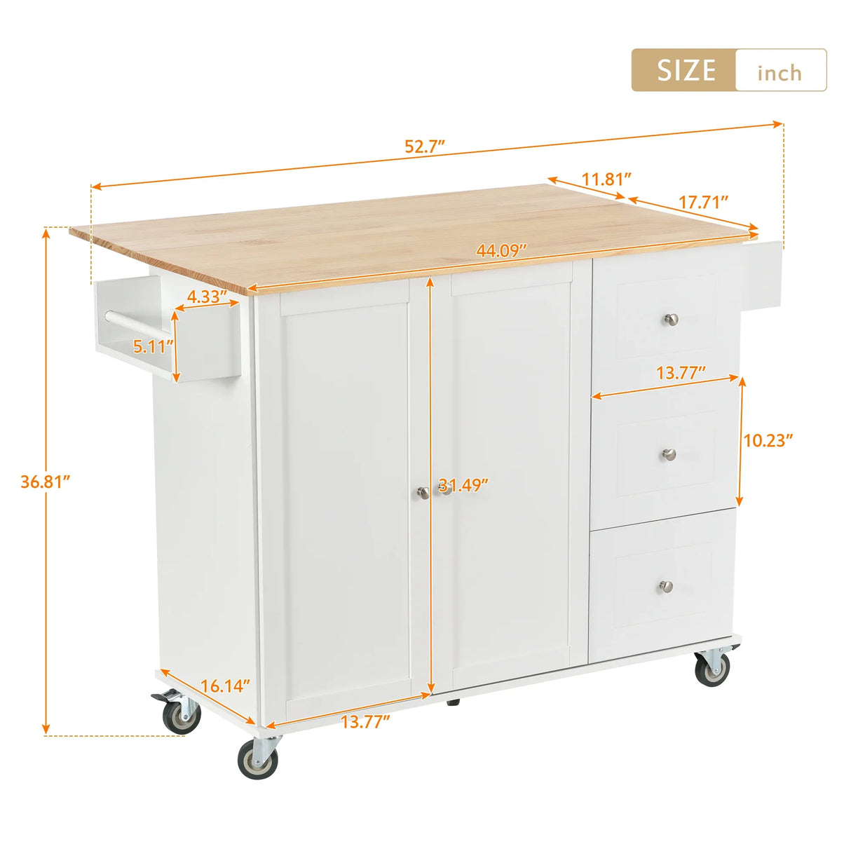 Rolling Mobile Kitchen Island With Solid Wood Top And Storage Cabinet - Omega Lifestyles