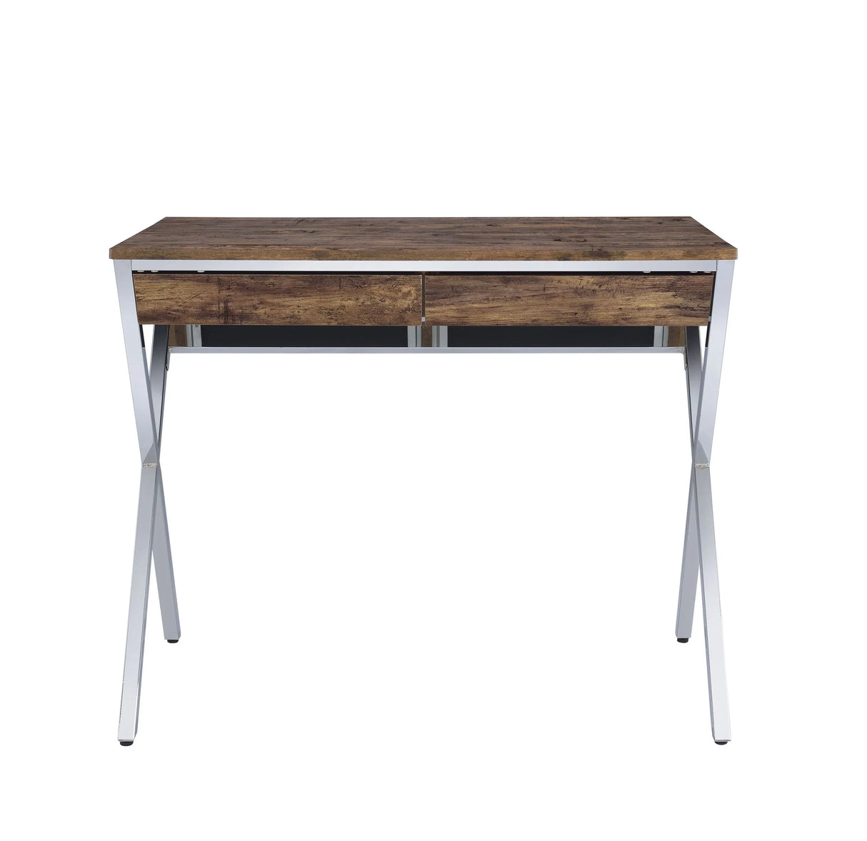 Weathered Oak Chrome Finish Writing Desk With Storage - Omega Lifestyles