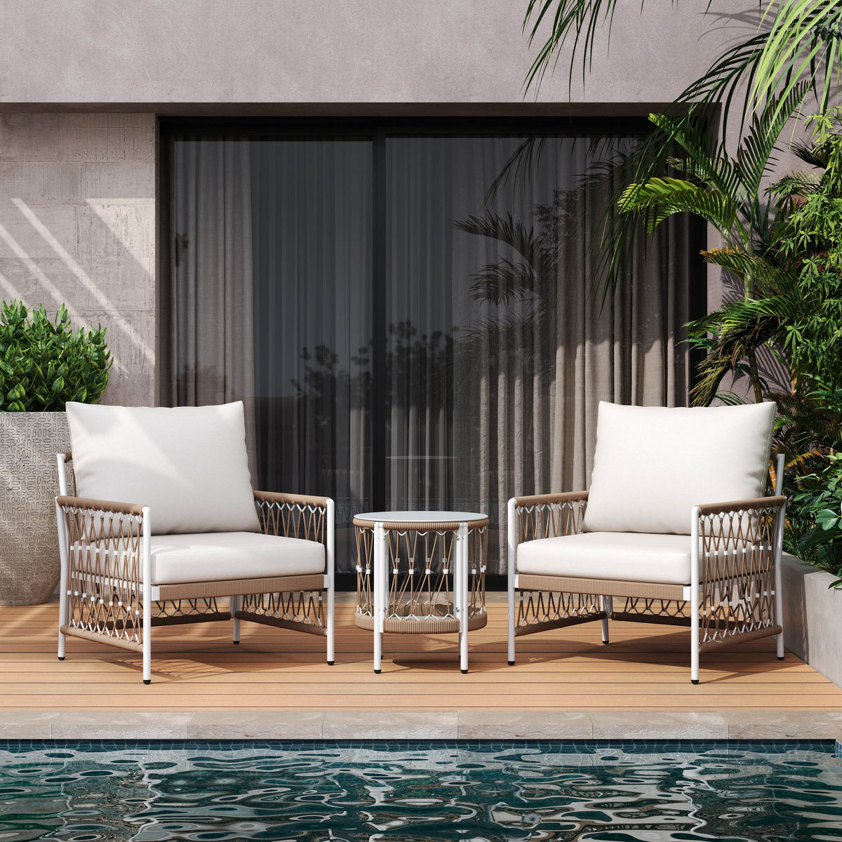 3-Piece Bohemian Outdoor Furniture Set With Lounge Chairs