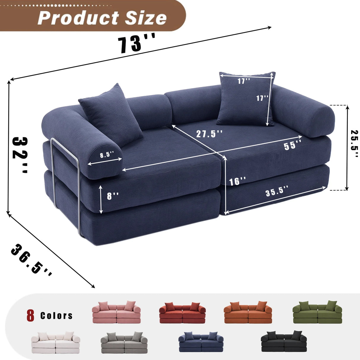 Modular Folding Convertible Corduroy Sofa Bed - Omega Lifestyles