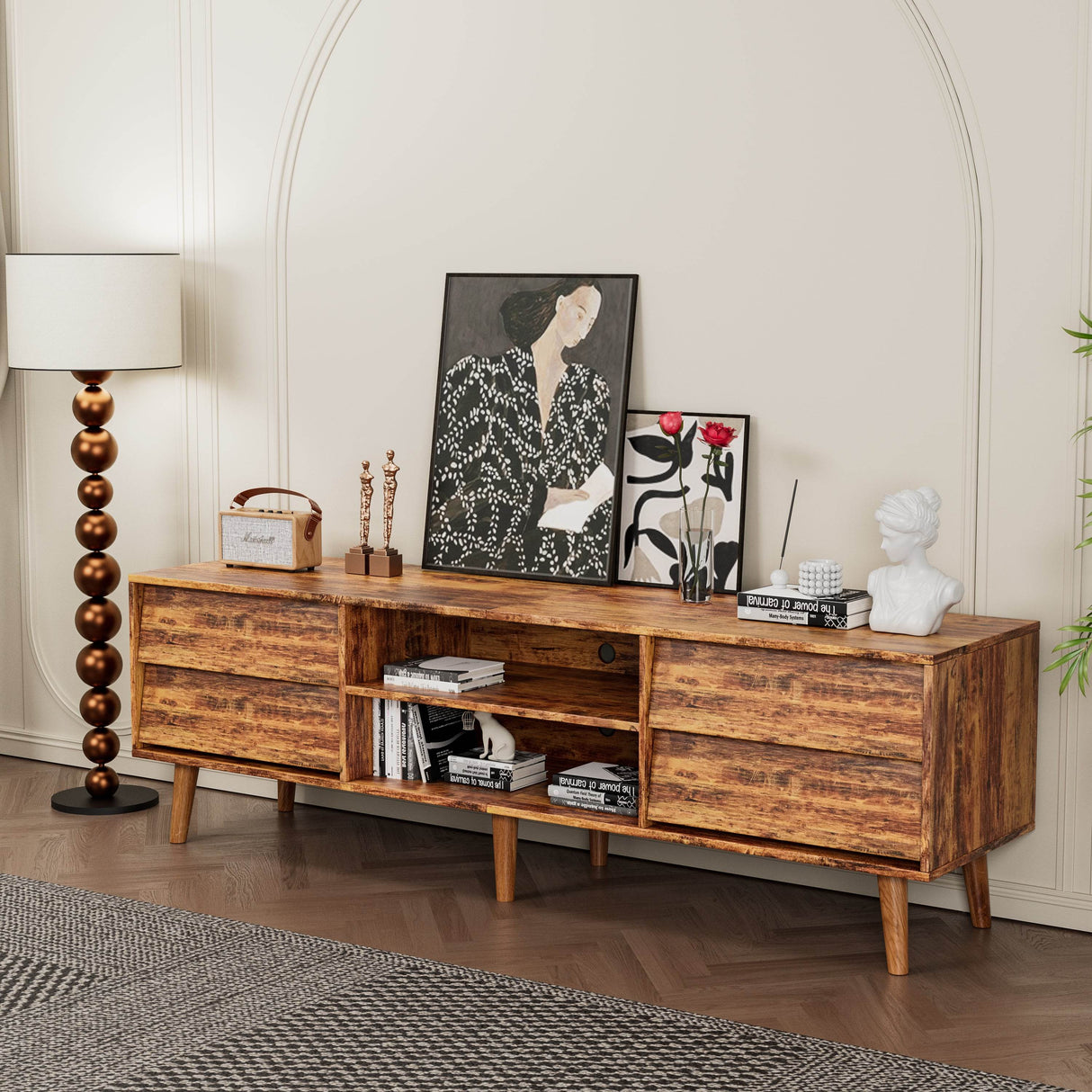 63-Inch Vintage Style Brown MDF TV Stand - Sleep Galleria