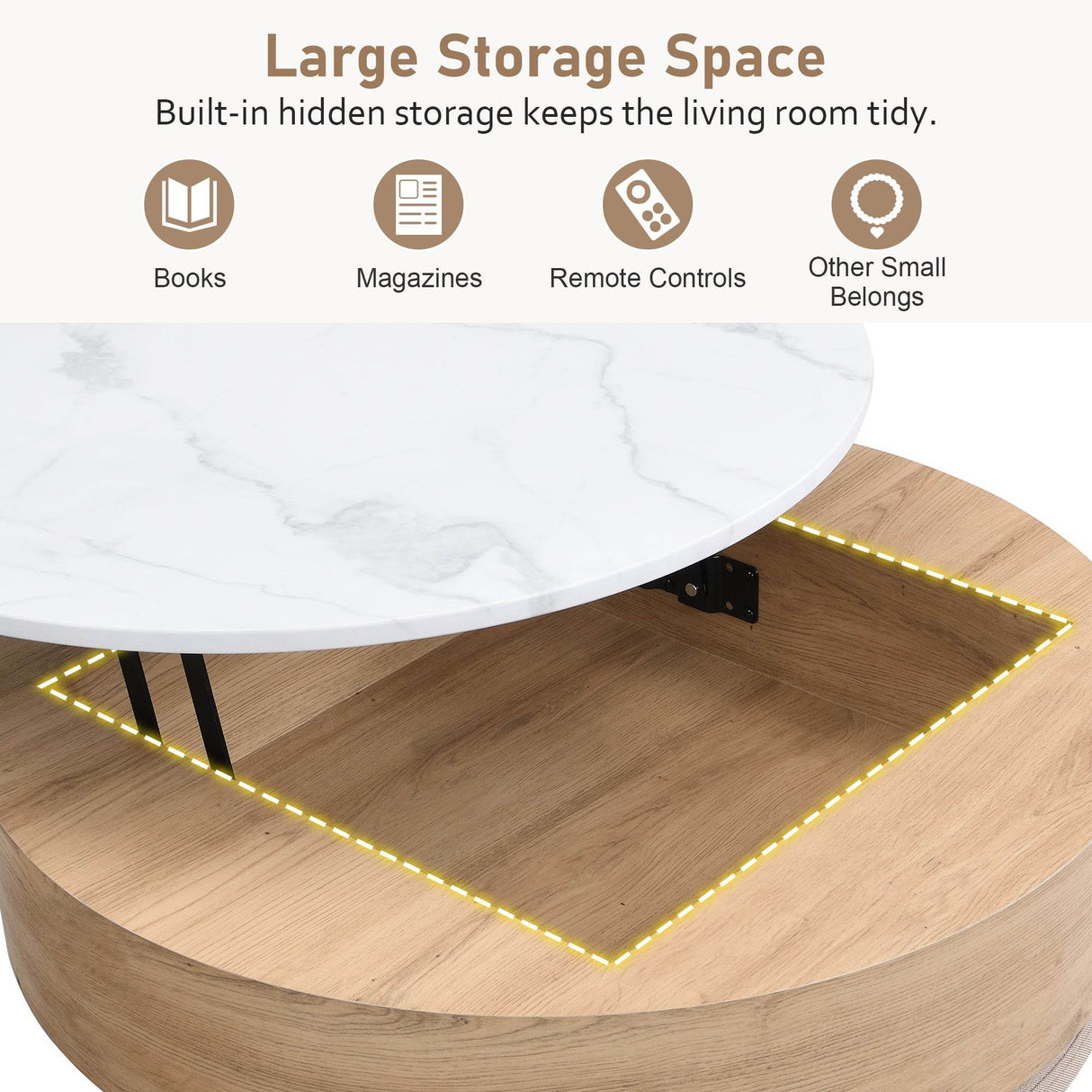 Modern Round Lift-Top Coffee Table With Storage And Ottomans - Sleep Galleria