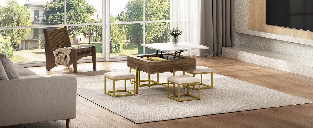 Modern Square Lift-Top Coffee Table Set With Ottomans - Sleep Galleria