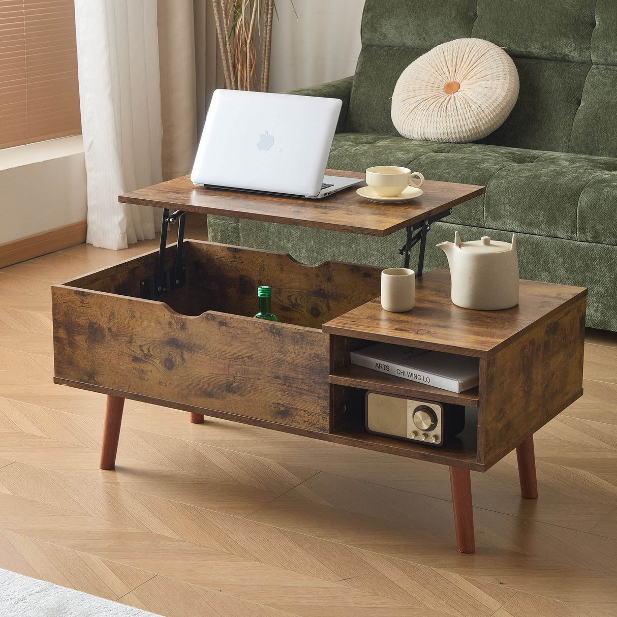 Wood Lift Top Coffee Table With Storage Shelf - Sleep Galleria