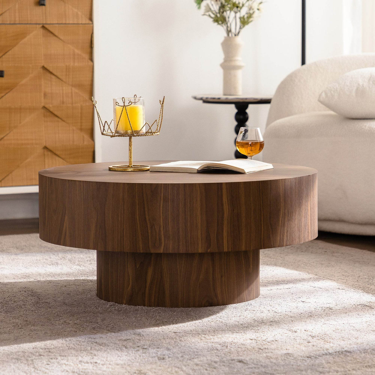 Modern Round Walnut MDF Coffee Table 30-Inch - Sleep Galleria