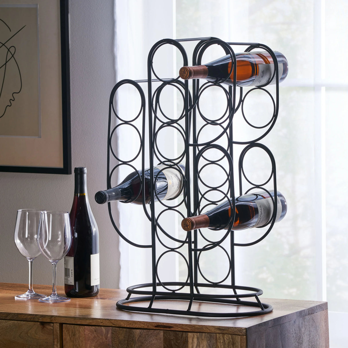 Modern Industrial Black Metal Cactus Tabletop Wine Rack - Omega Lifestyles