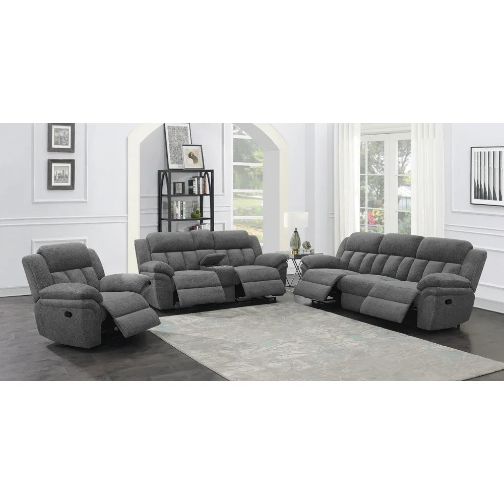 Charcoal Upholstered Glider Recliner With Cushioned Arms - Omega Lifestyles