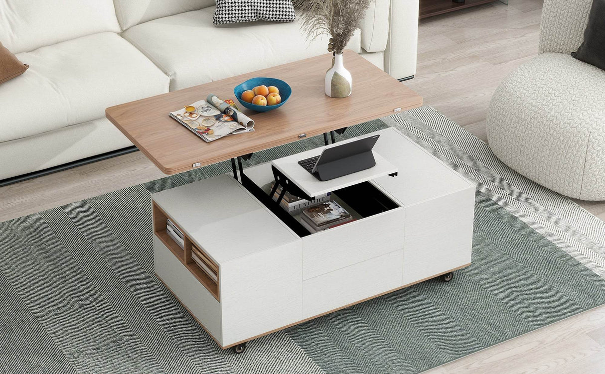 Modern Walnut White Lift Top Coffee Table With Drawers - Sleep Galleria
