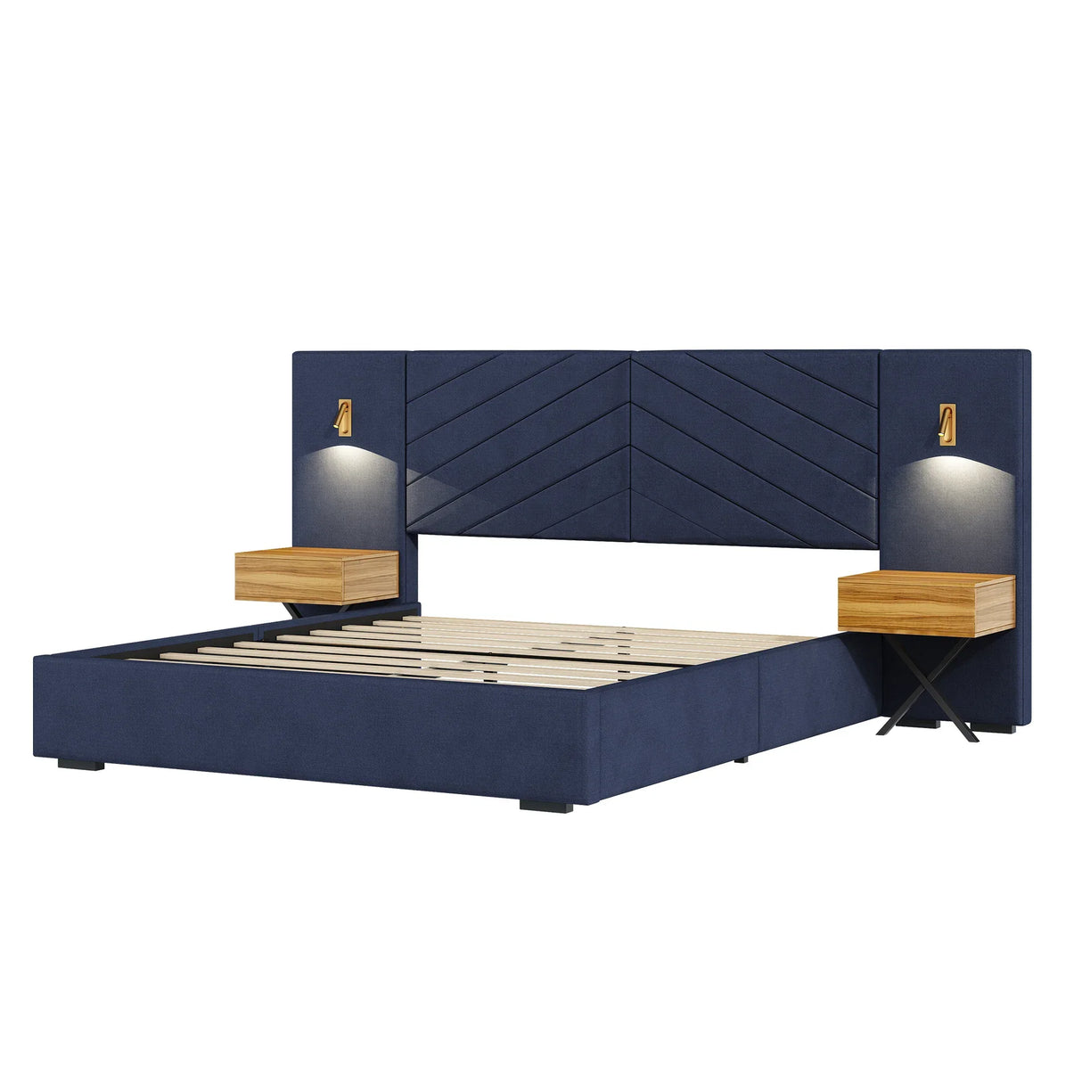 King Velvet Upholstered Bed Frame With LED Lights - Omega Lifestyles