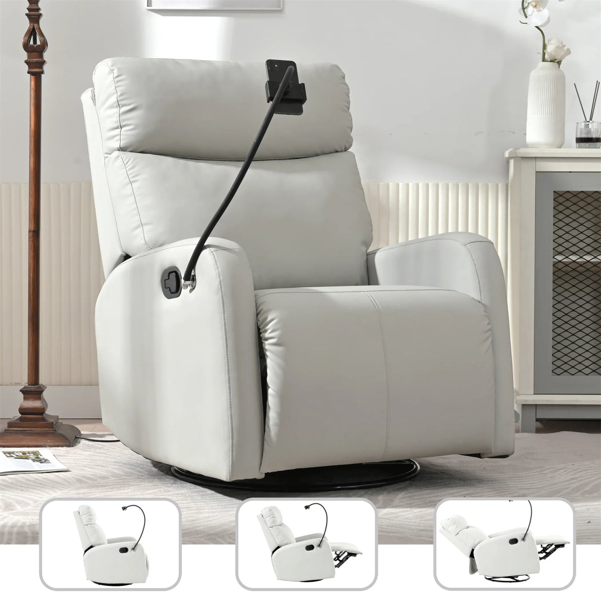 Modern Light Gray PU Rocking Recliner Chair With Footrest - Omega Lifestyles