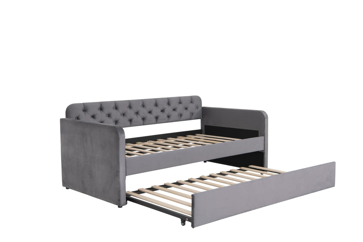 Twin Velvet Upholstered Daybed Frame With Trundle USB - Omega Lifestyles