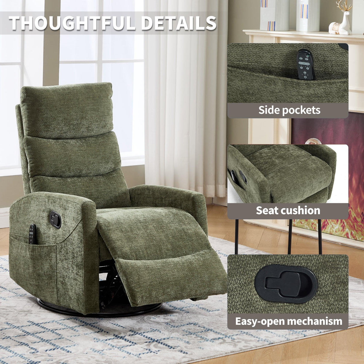 Heat Massage Recliner Chair With Swivel Rocker - Omega Lifestyles