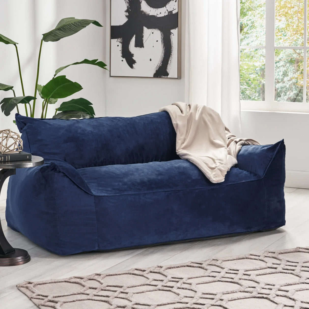 Oversized Velvet 2-Seater Foam Filled Bean Bag Chair - Omega Lifestyles