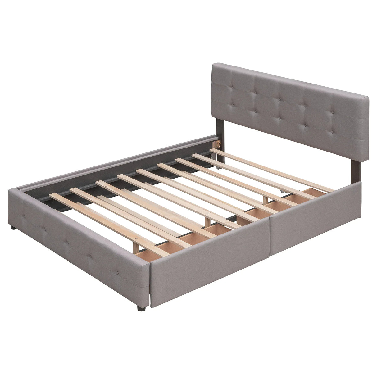 Upholstered Platform Bed With Drawers And Twin XL Trundle - Omega Lifestyles