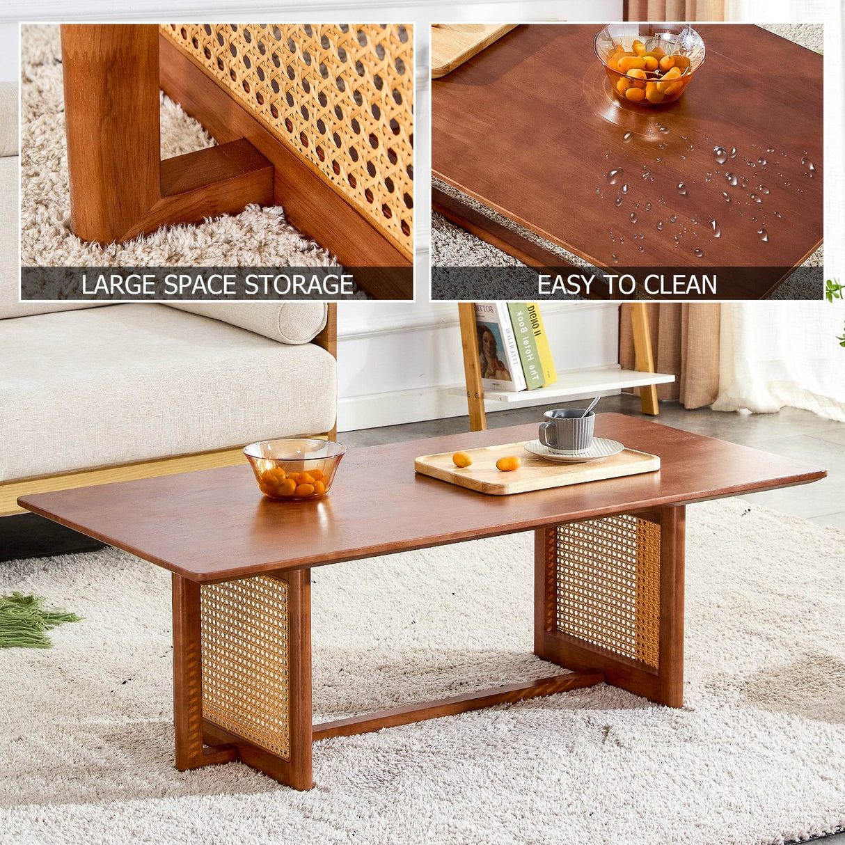 Imitation Rattan And Solid Wood Rectangular Coffee Table - Omega Lifestyles