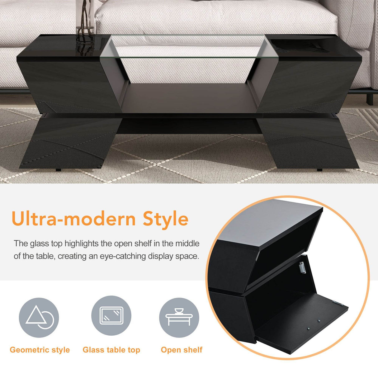 Modernist 2-Tier Black Tempered Glass Coffee Table - Sleep Galleria