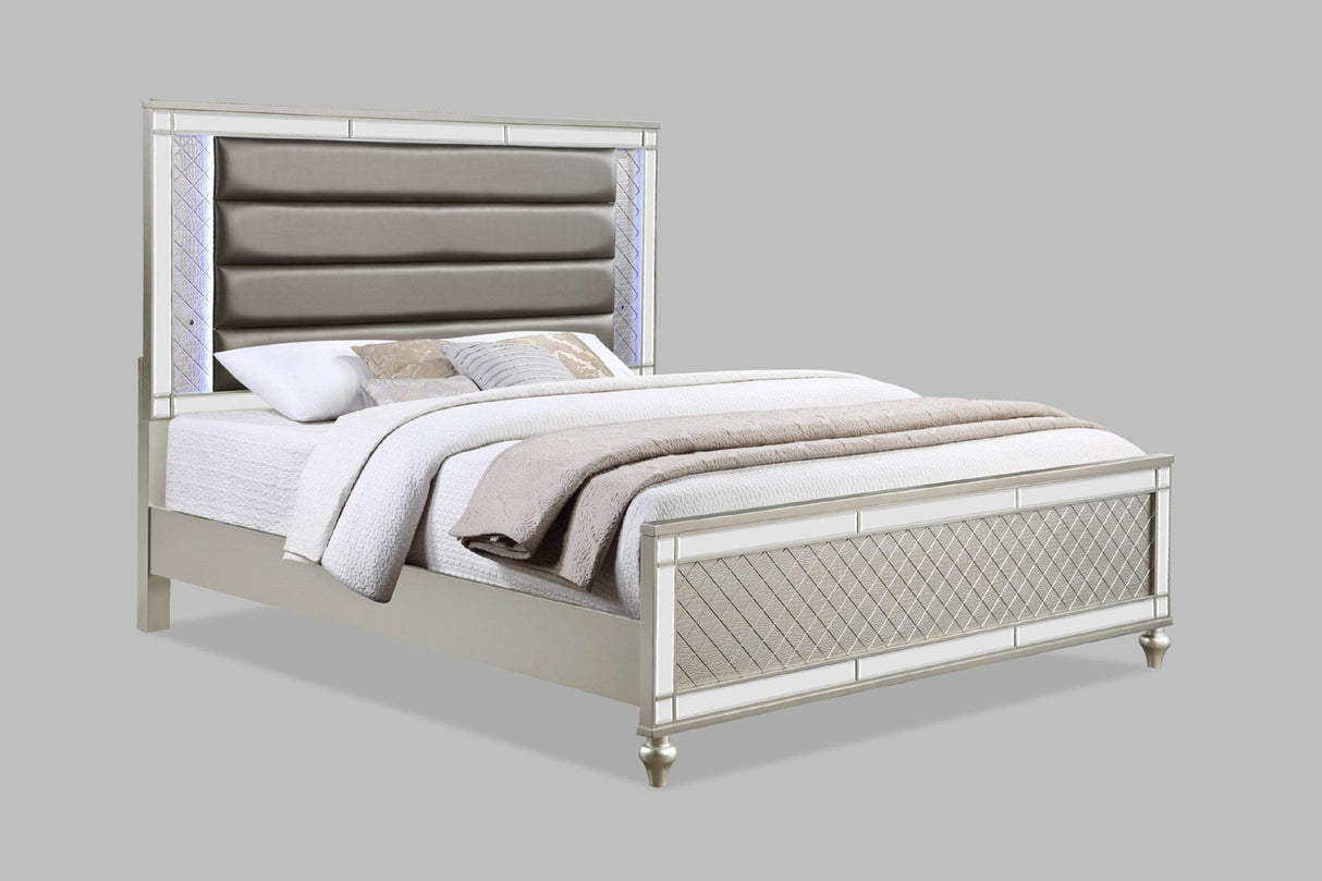 Modern Glam Champagne Finish Queen Panel Bed Frame