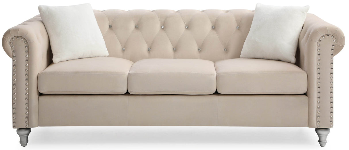 Velvet Foam Filled Tufted Three-Seat Sofa - Omega Lifestyles