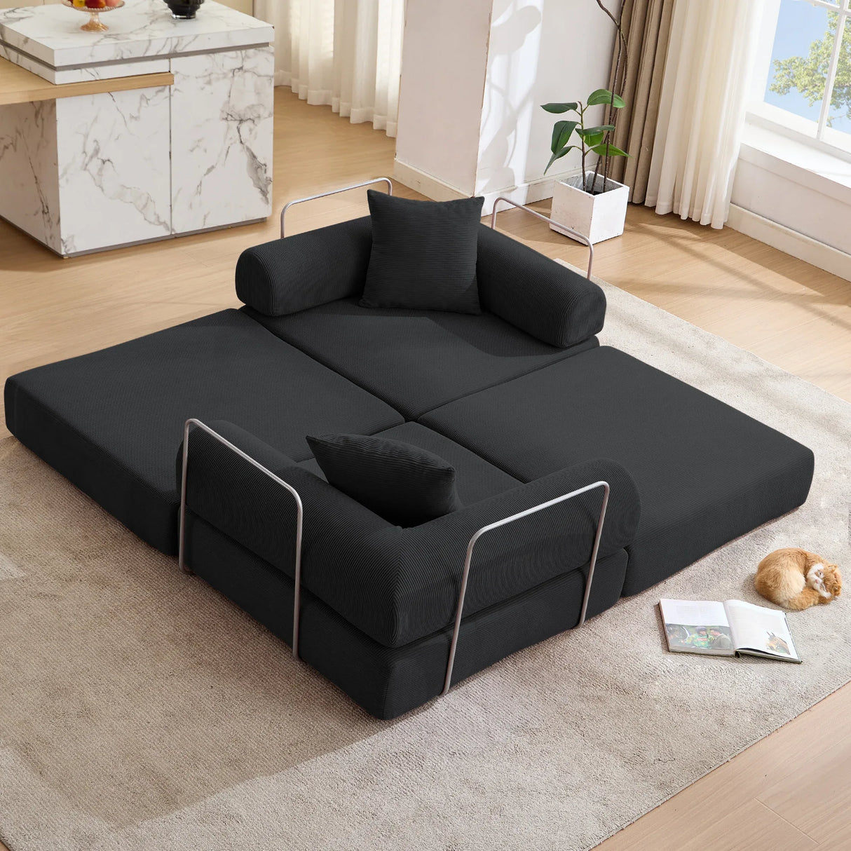 Modular Folding Convertible Corduroy Sofa Bed - Omega Lifestyles