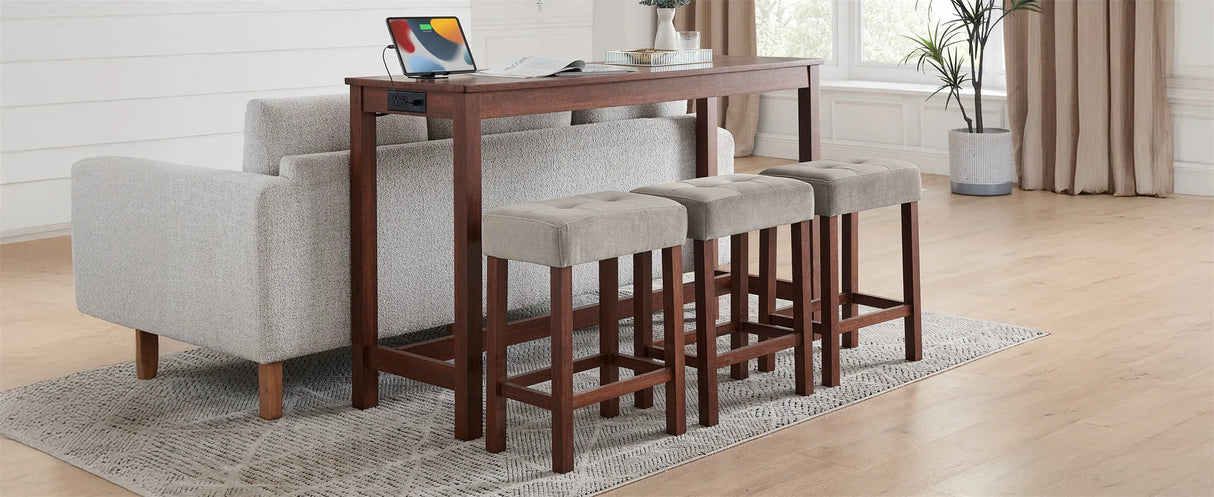 4-Piece Cherry Wood Bar Table Set With Power Outlets - Omega Lifestyles