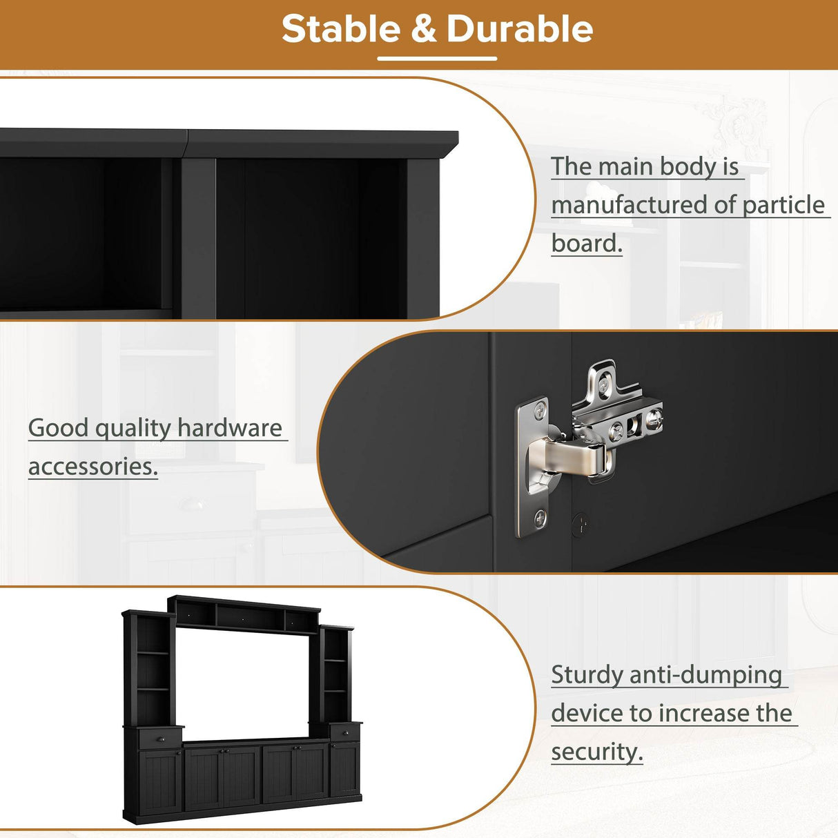Adjustable Height Black Particle Board TV Stand Console - Sleep Galleria
