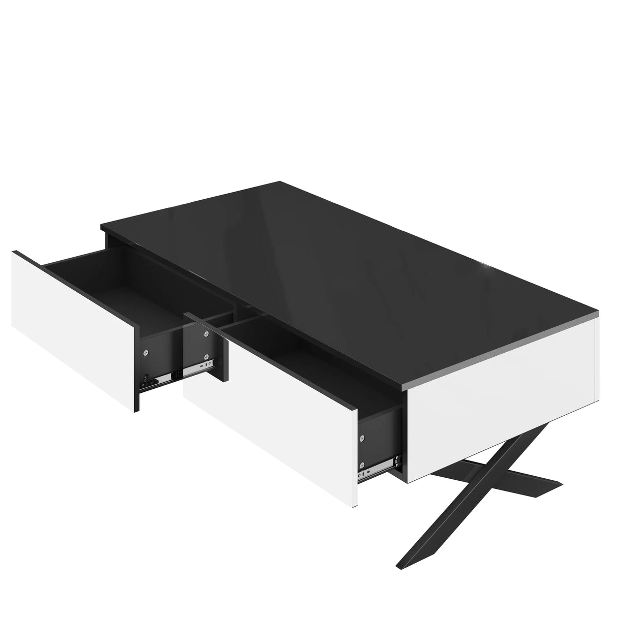 Rectangular Mirrored Coffee Table With Metal Base Storage - Omega Lifestyles
