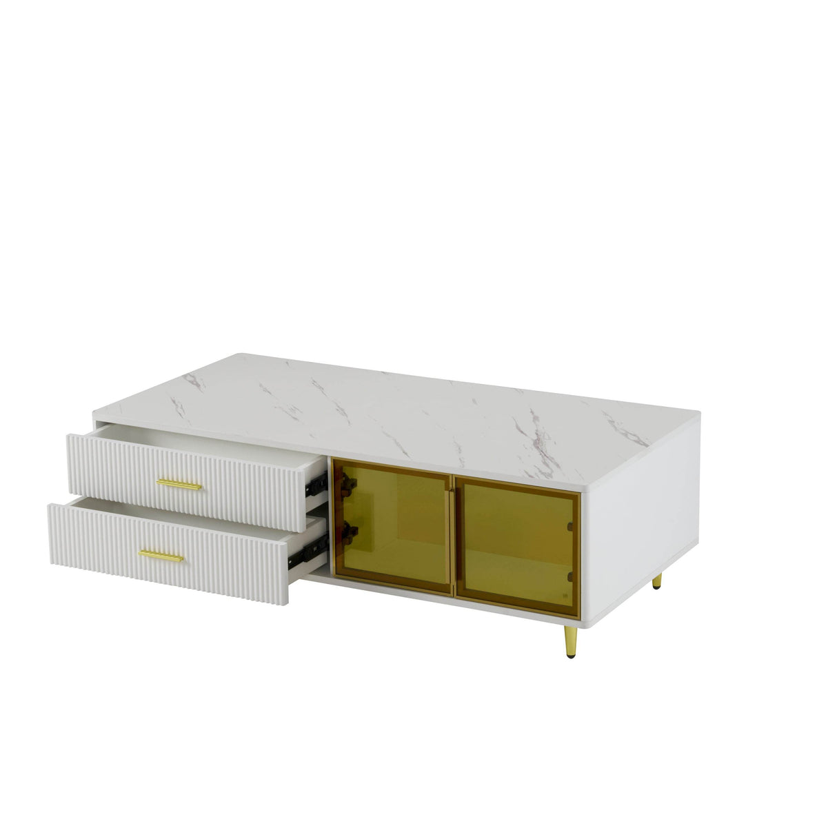 Modern White MDF Coffee Table With Storage Drawers And Lighting - Sleep Galleria