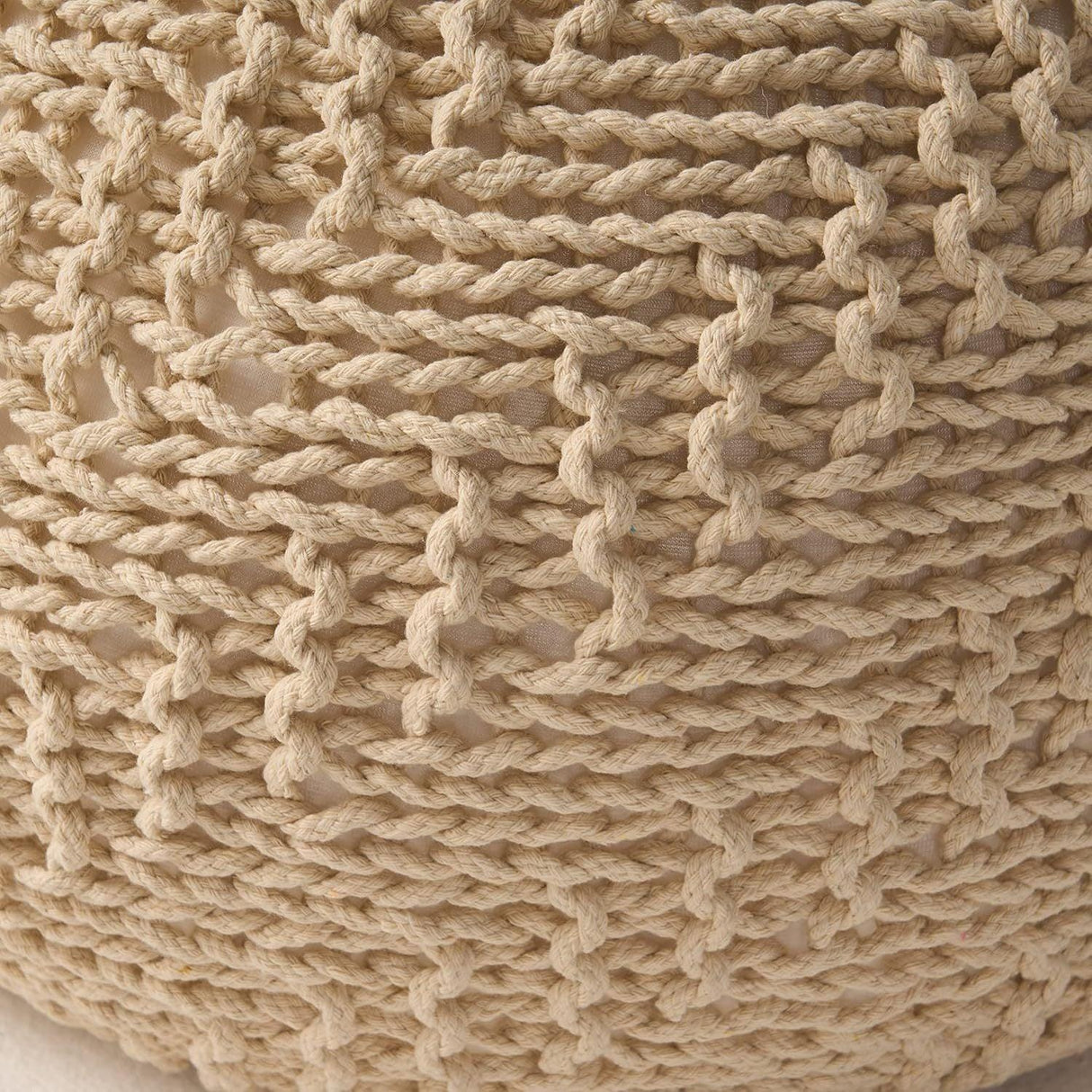 Ivory Cotton Knit Weave Modern Pouf Seat - Omega Lifestyles