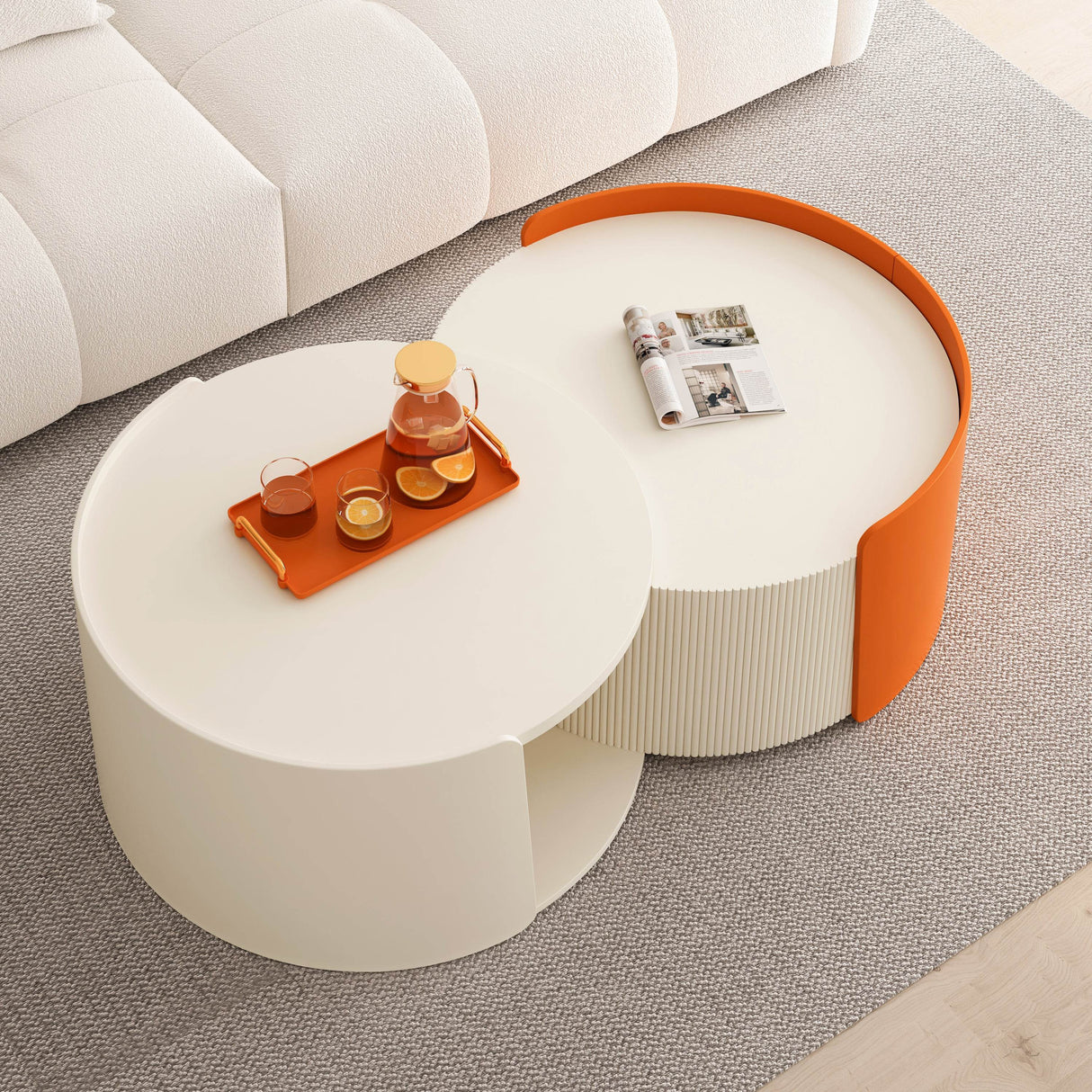 Modern Round MDF Nesting Coffee Table With Storage - Sleep Galleria